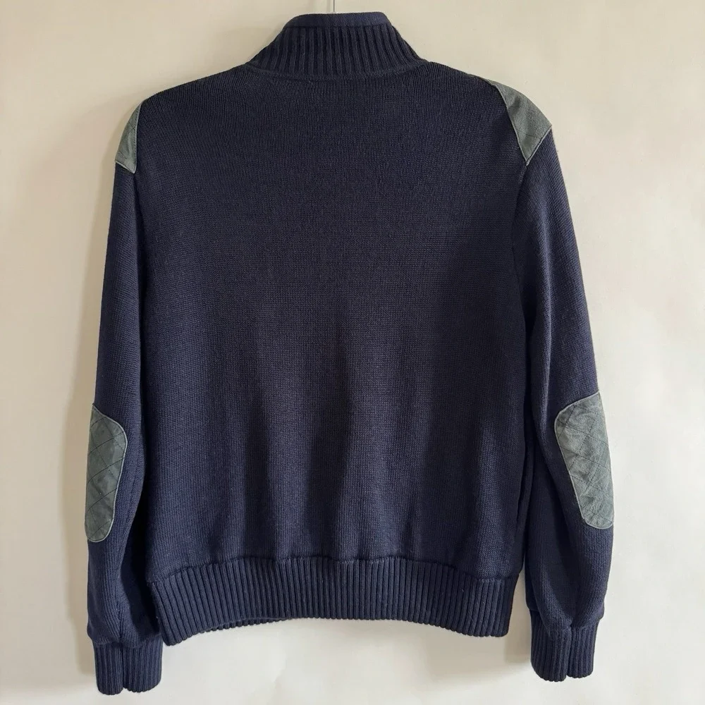 Orvis Mens 100% Wool Zip Up Jacket Suede Patches Medium Academia Blokecore Prep
